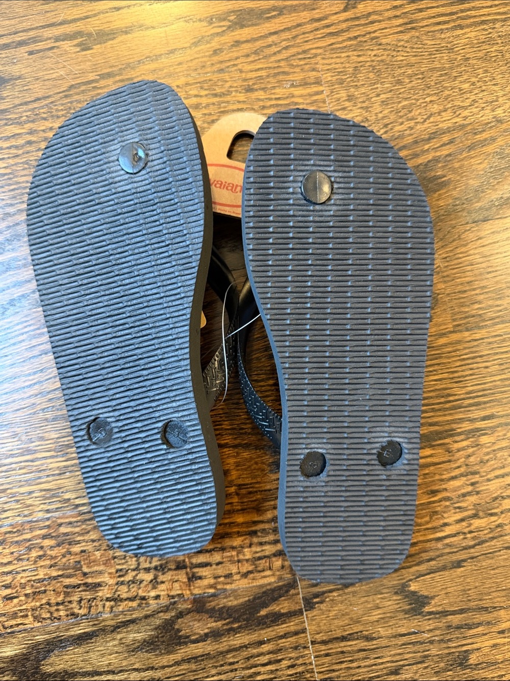 Havaianas Black Flip Flops with Blue Logo Script nwt - Picture 3 of 3